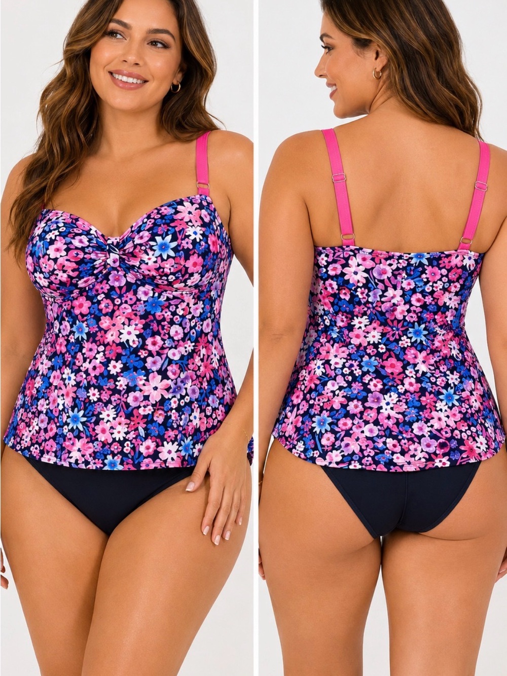 NWT Talisea Floral Underwire Tankini Swim Top Pink Blue Navy Size XL